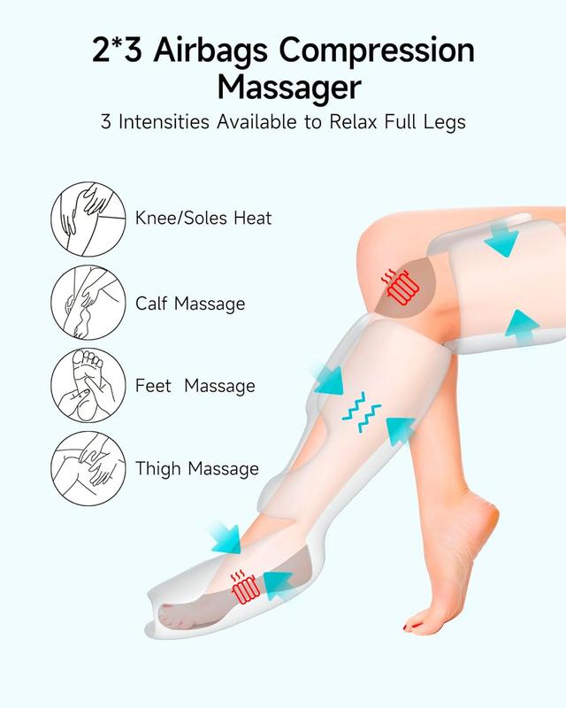 Leg Massager, Leg Air Compression Massager for Circulation and Pain Relief,2 Heat Levels Foot Knee Massager,6 Modes with Memory Function Controller, Full Leg Massager, Gift for Women Men