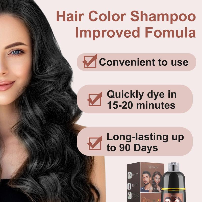 FVSHIP Chestnut Brown Hair & Black Hair Dye Shampoo Instant Hair Color Shampoo for Gray Hair Coverage, Herbal Brown Hair Dye Shampoo 3 in 1 for Men Women Long Lasting & Coverage Haircare 500ml