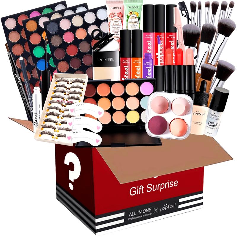 43pcsMakeup Box Set, Cosmetic Gift Box Eyeshadow Eyeliner Eyebrow Pen Lipstick Lip Gloss Primer Foundation Loose Powder And Matching Brushes And Sponge Puff Full Range All In One Makeup Set, Ideal Gift For Mother's Day Makeup Set