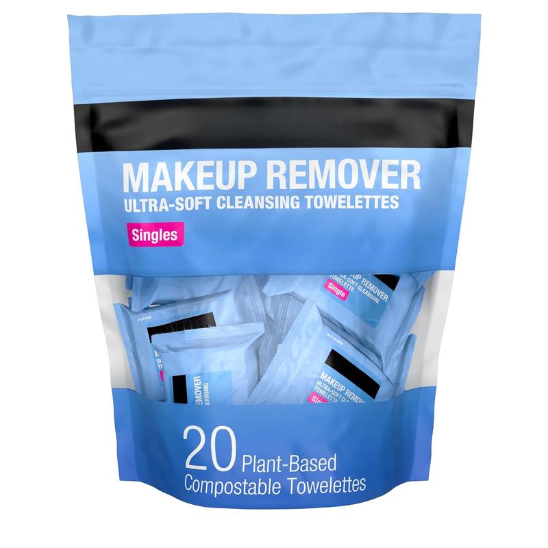 Makeup Remover Wipes, individually wrapped. Ideal for waterproof makeup, travel and on-the-go. 20 count in total.