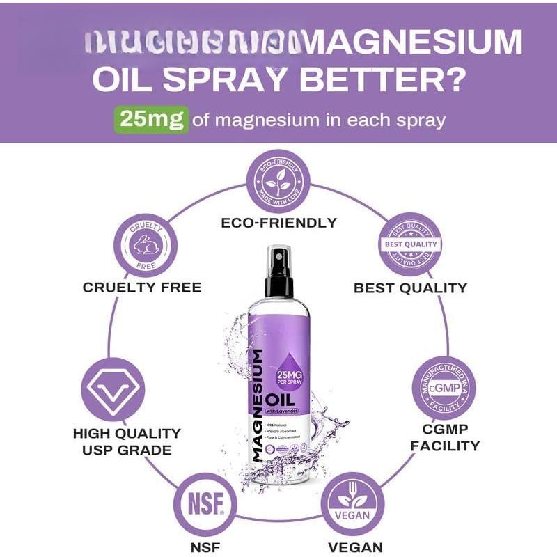 Pure Magnesium Oil Spray with Lavender - Big 8 fl oz Topical Magnesium Chloride for ,   Magnesium Spray from Ancient Zechstein Seven Seabed Minerals