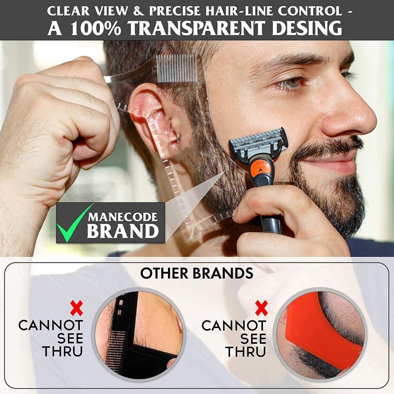 8 in 1 Clear Beard Shaping Tool With Comb, Men's Beard Shaping Tool with Inbuilt Comb Transparent Template Styling Comb Templates ,Clear Beard Shaping Tool with Comb,Beard Shaping Tool