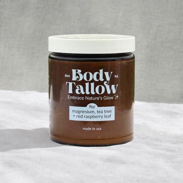 Whipped Body Tallow with Tea Tree & Raspberry Leaf Essential Oils, Magnesium, and Grass-Fed Beef Moisturizer - Body Care, Calming