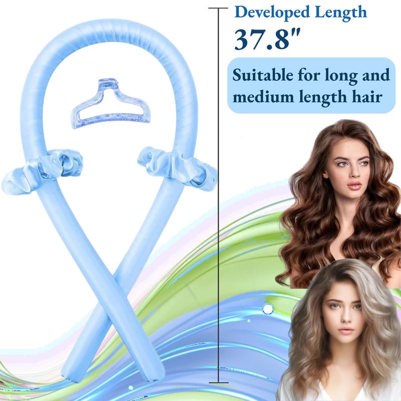 Heatless Hair Curler Heatless Hair Curls to Sleep in Satin Heatless Curling Set Silk Hair Rollers Curling Rod Headband No Heat Curlers for Long Hair and Medium Hair (Blue-Kit)