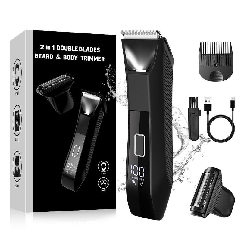 Electric Hair Trimmer, 1 Box 2 in 1 Body Hair Trimmer & Accessories for Men, Lightweight Waterproof Hair Trimmer with LED Display, Hair Removal Tool for Men