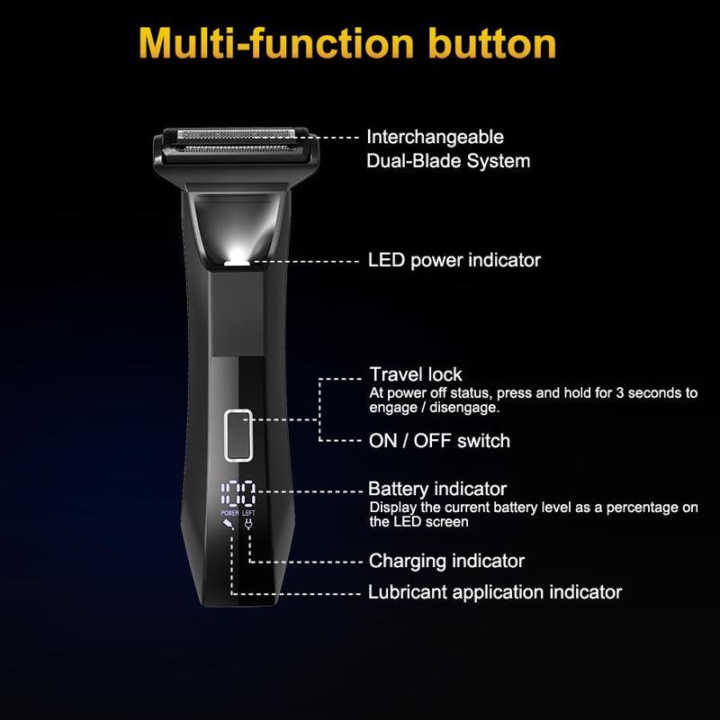 Electric Hair Trimmer, 1 Box 2 in 1 Body Hair Trimmer & Accessories for Men, Lightweight Waterproof Hair Trimmer with LED Display, Hair Removal Tool for Men