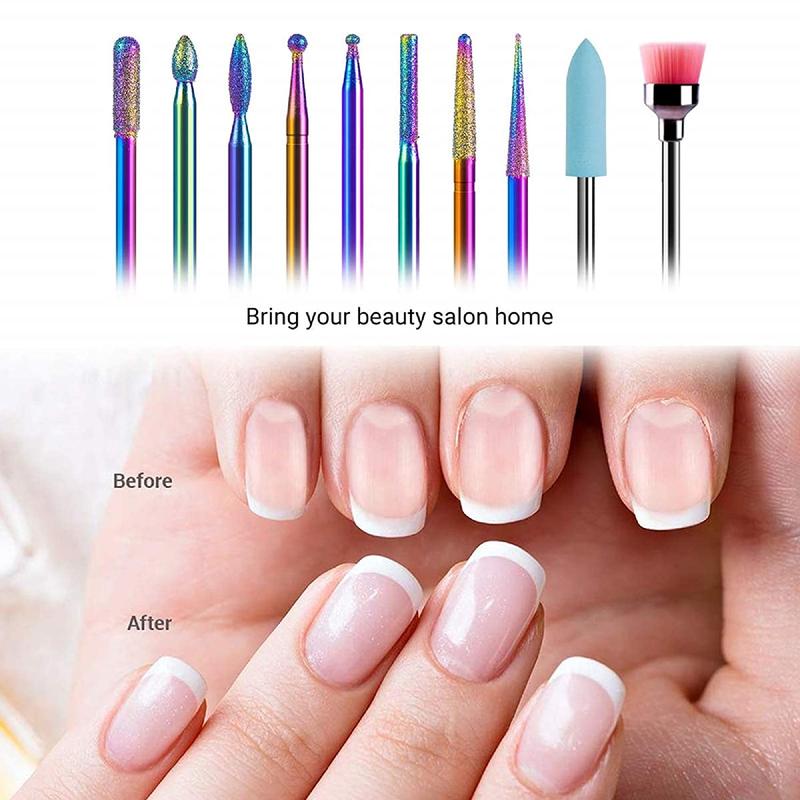 MelodySusie 10pcs Nail Drill Bits Set, 3 32 Inch Diamond Cuticle Bits Kit for E-File, Manicure Pedicure Remover Tools Nail Art