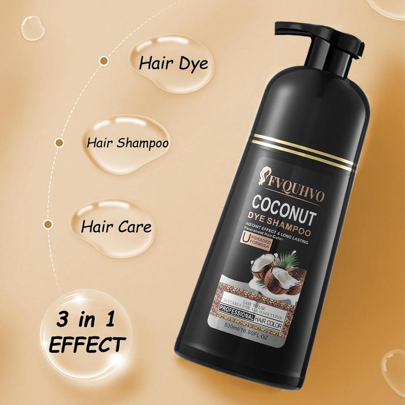 Black Hair Dye 16.9 Fl Oz, Coconut Oil Hair Dye Shampoo 3 in 1, Effect in Minutes, Long Lasting Hair Color Shampoo For Men & Women, Herbal Black Hair Shampoo (black) Haircare