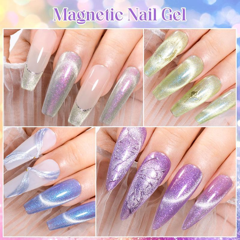 10 Colors Cat Eye Magnetic Gel Nail Polish with Magnetic Stick, 13pcs set Semi-permanent Nail Art Aurora Glitter Cat Eye Gel Varnish with Top Coat Base Gel