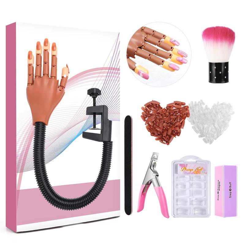 Practice Hand for  Nails, Flexible  Practice Hands  Kits,  Manican Hands for Nails Practice, Movable  Maniquin Hand with 300 count  Tips, File, Brush and Clipper