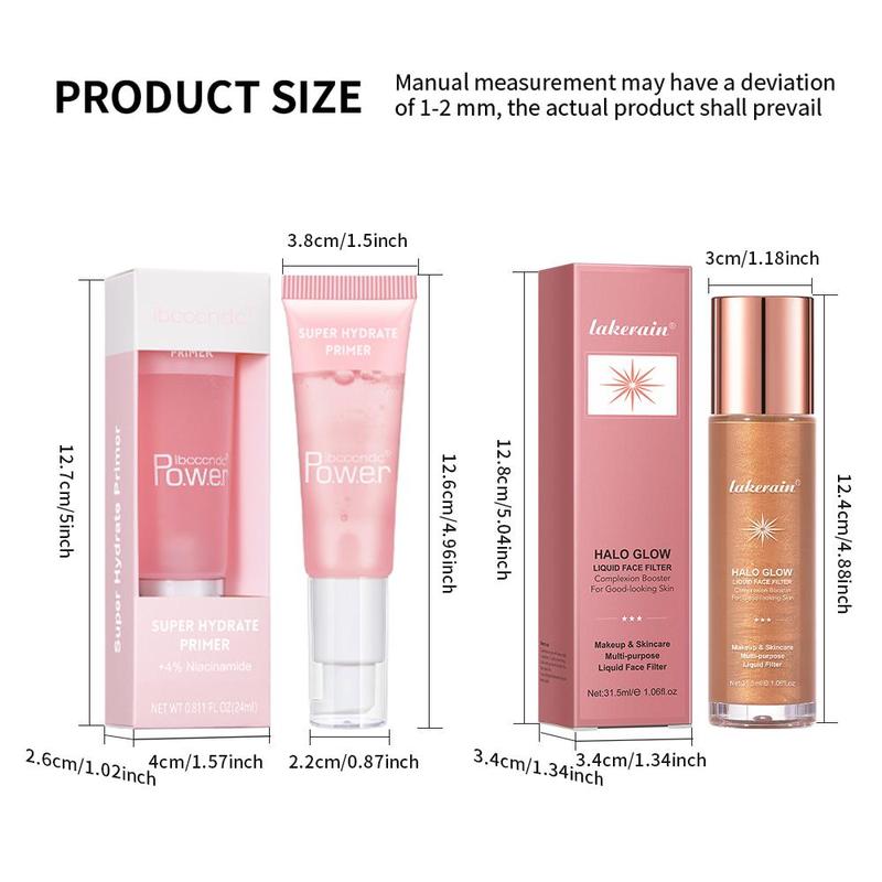 Makeup Set, 2 Counts set Hydrating Makeup Primer & Face Brightener, Long Lasting Makeup Set for Women & Girls, Suitable for All Makeup Styles