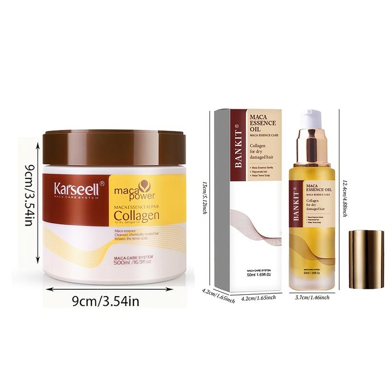 Karseell Collagen Hair Care Mask Conditioner 16.9 Oz 500 Ml + BankIt Maca Essence Oil, Suitable for Dry Damaged Hair, Suitable for All Hairstyles 50 Ml