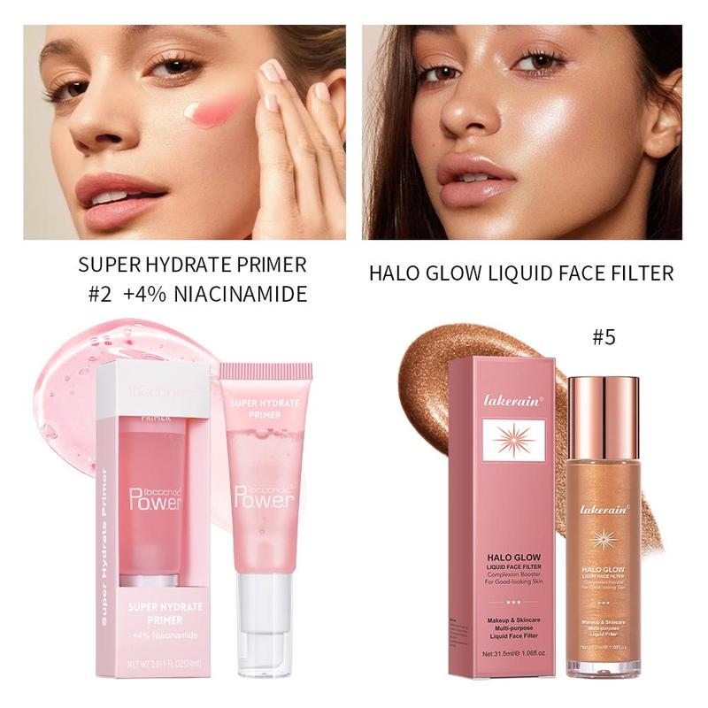 Makeup Set, 2 Counts set Hydrating Makeup Primer & Face Brightener, Long Lasting Makeup Set for Women & Girls, Suitable for All Makeup Styles