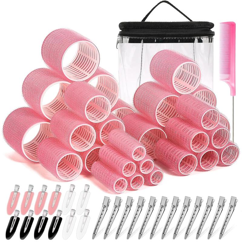 56 Pcs Versatile Hair Rollers Set for Blowout Look Long Hair - 30Pcs Rollers in 5 Sizes, 24 Pcs Hair Clips and Storage Bag for Long, Medium & Short Hair Volume Creation