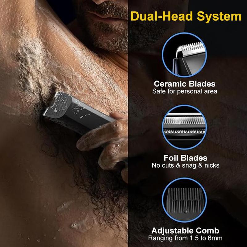 Electric Hair Trimmer, 1 Box 2 in 1 Body Hair Trimmer & Accessories for Men, Lightweight Waterproof Hair Trimmer with LED Display, Hair Removal Tool for Men