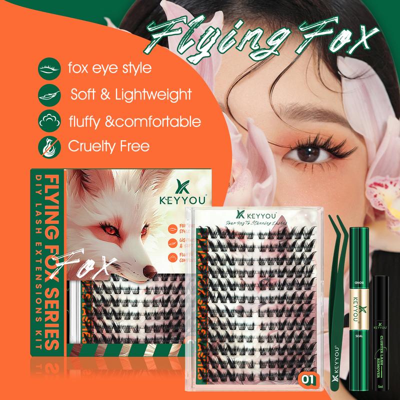 BlackFriday KEYYOU Flying Fox Lash Clusters Kit Volume DIY Lash Extension Kit Cat Eye Lash Extension Kit Waterproof Long-Lasting Cluster Lashes Makeup