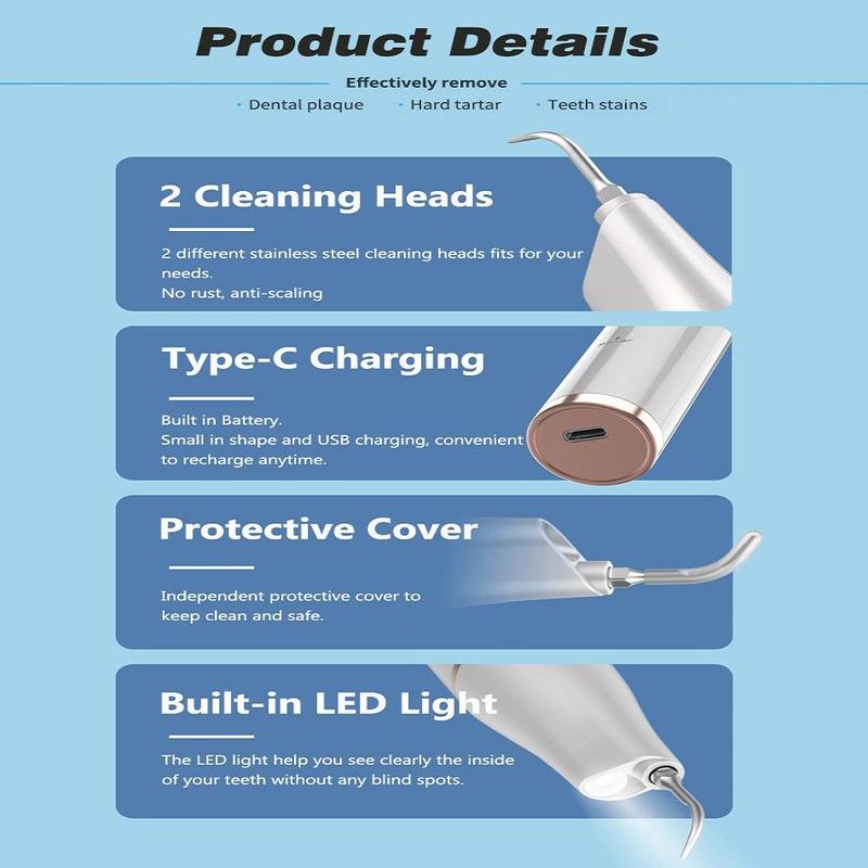 Portable Electric Teeth Cleaner, 1 Box Rechargeable Teeth Polisher with Tooth Tools & Replacement Heads, Oral Irrigator for Home & Travel