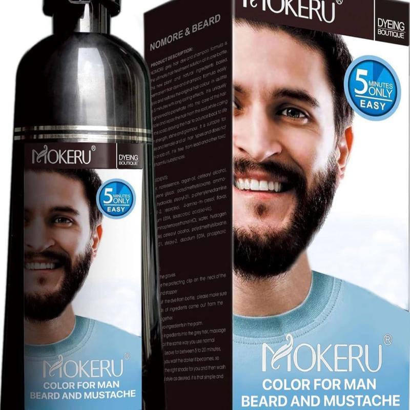 Men 2 in 1 Beard Mustache Natural Hair Color Shampoo Permanent Black Beard Dye , Black Hair shampoo instant dye