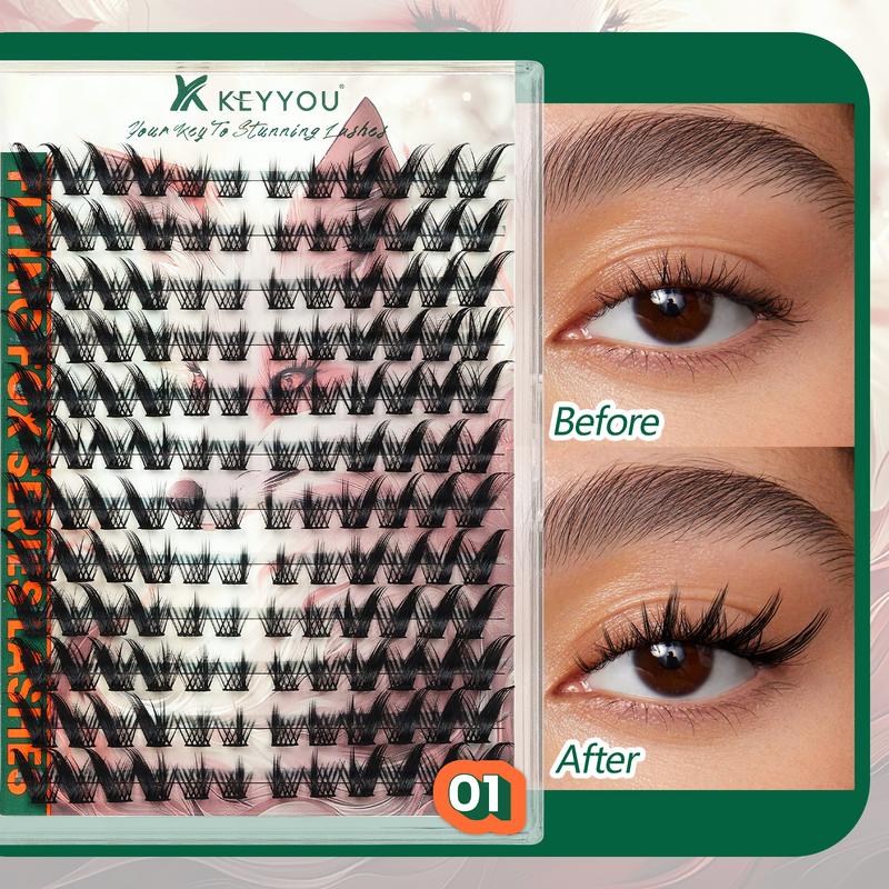 BlackFriday KEYYOU Flying Fox Lash Clusters Kit Volume DIY Lash Extension Kit Cat Eye Lash Extension Kit Waterproof Long-Lasting Cluster Lashes Makeup