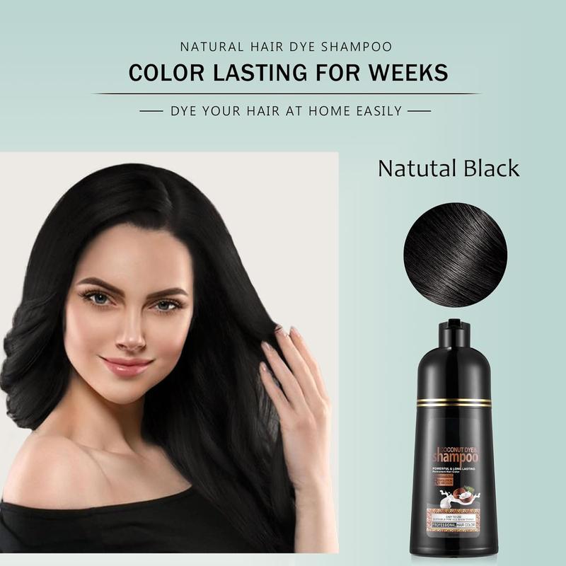 Black Hair Dye 16.9 Fl Oz, Coconut Oil Hair Dye Shampoo 3 in 1, Effect in Minutes, Long Lasting Hair Color Shampoo For Men & Women, Herbal Black Hair Shampoo (black) Haircare