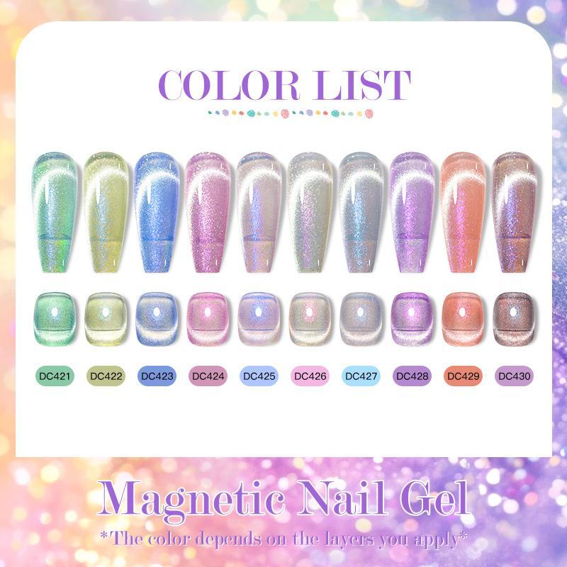 10 Colors Cat Eye Magnetic Gel Nail Polish with Magnetic Stick, 13pcs set Semi-permanent Nail Art Aurora Glitter Cat Eye Gel Varnish with Top Coat Base Gel