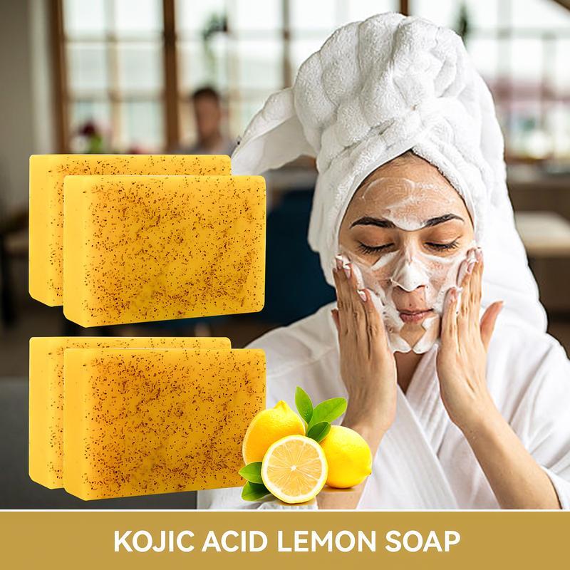 3PCS Turmeric & Kojic Acid Brightening Soap, Kojic Acid Soap, Soap Body Care Body Wash Lemon Flawless Organic Comfort Skin Repair Cleansing Skin Care Cleanser