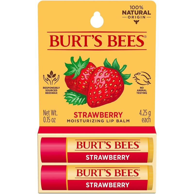 Burt'S Bees Lip Balm Stocking Stuffers, Moisturizing Lip Care Christmas Gifts, Strawberry, Lip Moisturizer with Responsibly Sourced Beeswax, Tint-Free, Natural Origin Treatment (2-Pack) Burt's Bees Burt's Bees