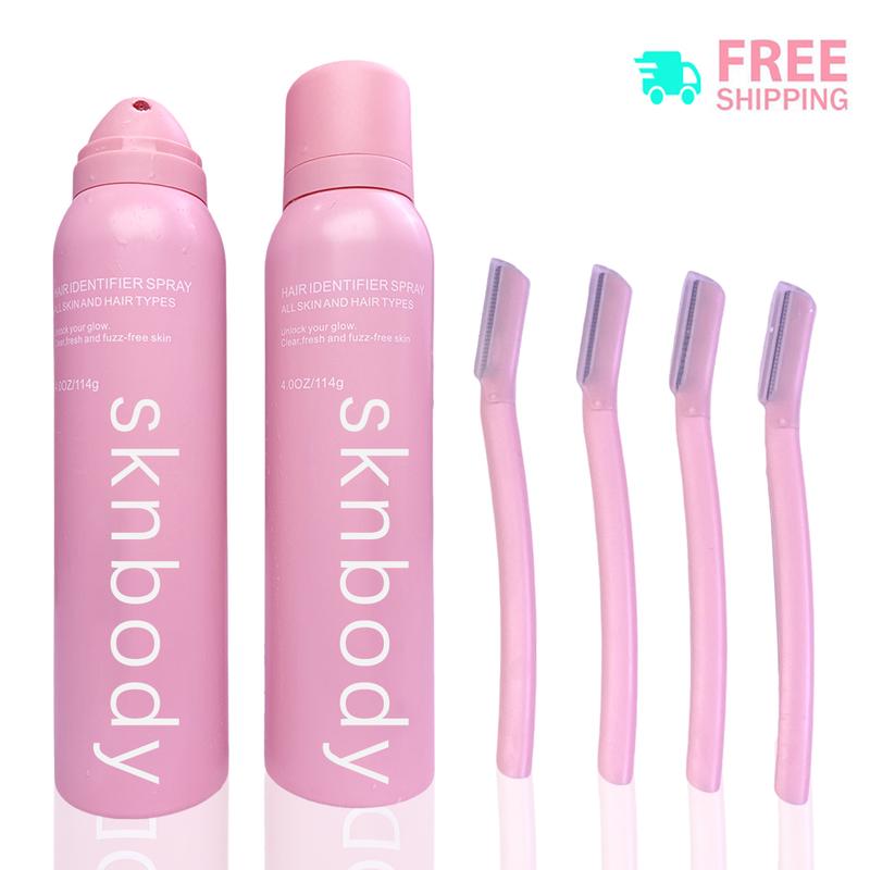 sknbody facial shaving hair identification spray, aerosol powder spray, skin body facial hair identification spray, women's peach fuzz shaving (send razor x4) flamingo waxstrips peach fuzz white spray slime mask hair removal