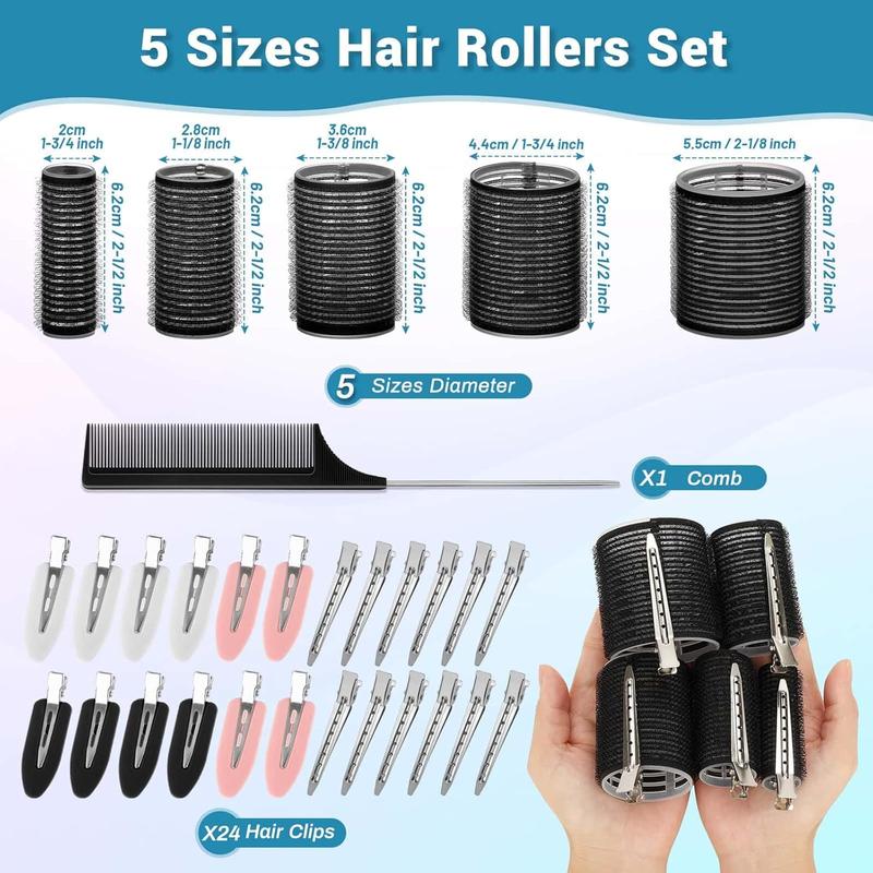 56 Pcs Versatile Hair Rollers Set for Blowout Look Long Hair - 30Pcs Rollers in 5 Sizes, 24 Pcs Hair Clips and Storage Bag for Long, Medium & Short Hair Volume Creation