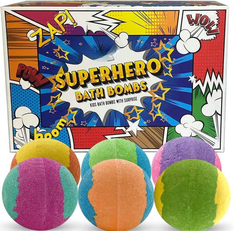 Bath Bombs for  with Toys Inside -  Bubble Bath Fizzies with Superhero  Surprises. Gentle and  Safe Bath Balls. Birthday Gifts for  - Boys, Girls,  Party Favors