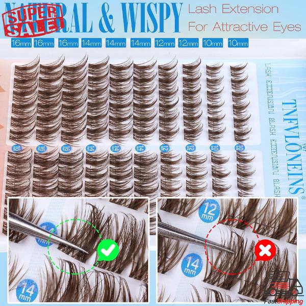 TNFVLONEINS, Brown Lash Clusters Kit Manga Lash Extension Kit Natural Eyelash Clusters Wispy 10-16MM Individual Lashes Clusters Anime Eyelash Extension Kit with Bond and Seal and Tweezers