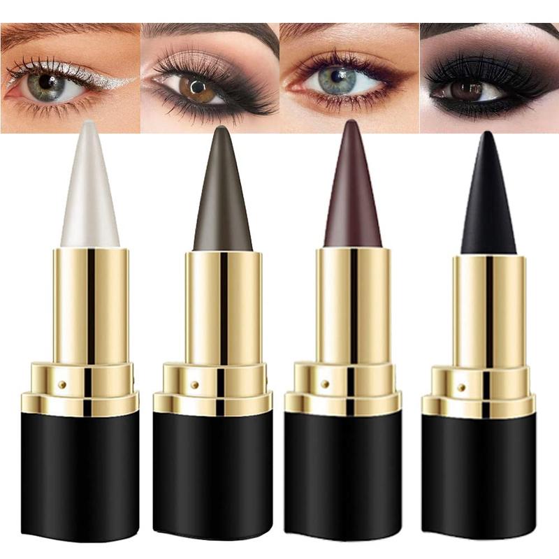 4Pcs Black Brown Silver Gray Gel Eyeliner Pencil, Natural Black Eyeliner Cream Waterproof Smudge Proof, Eye Liner Black Smokey Eyeshadow Palette Stick Crayon, Goth Halloween Makeup