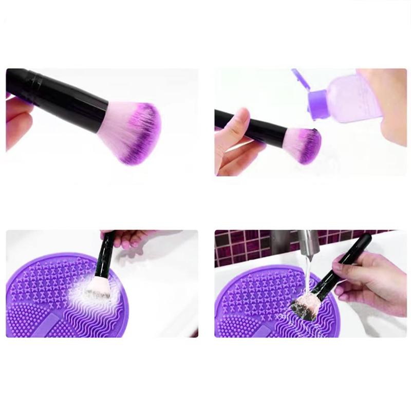 Makeup Brush Cleaning Mat, Silicone Makeup Brush Scrubber, Makeup Brush Cleaner Pad, Cosmetic Brush Cleaner, Brush Cleaning Pad, Suitable for Makeup Brush, Makeup Sponge, Powder Puff (Purple) Smooth Cleansing