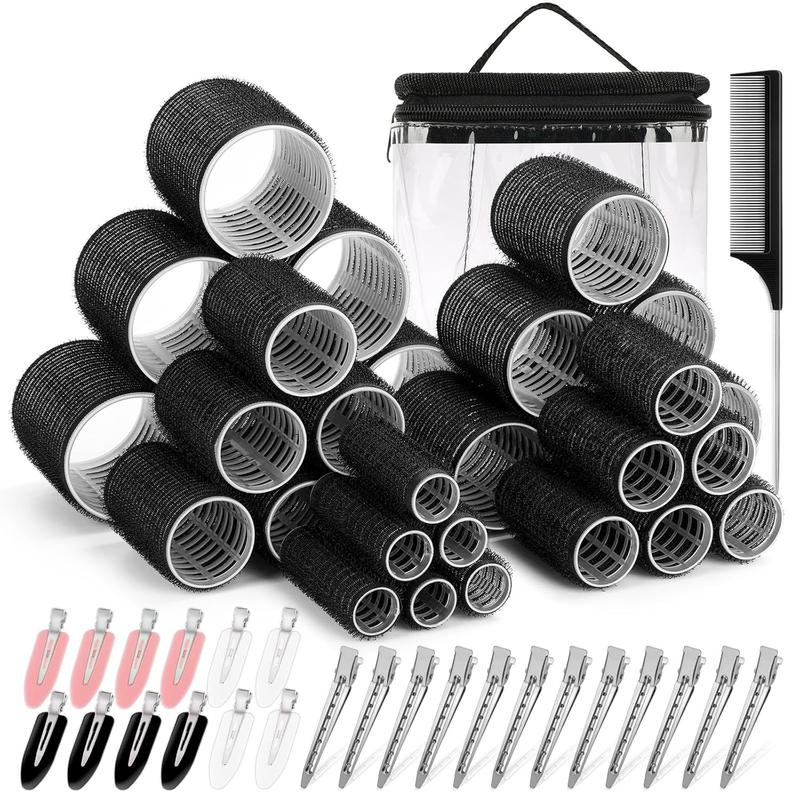 56 Pcs Versatile Hair Rollers Set for Blowout Look Long Hair - 30Pcs Rollers in 5 Sizes, 24 Pcs Hair Clips and Storage Bag for Long, Medium & Short Hair Volume Creation