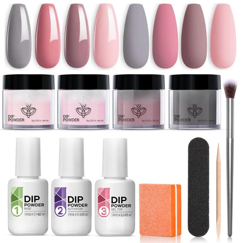 Dip Powder  Kit Starter, 4 Colors Dipping Powder Liquid Set with Base Top Coat Activator  Art Beginner DIY Salon