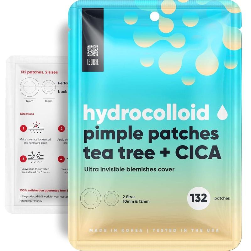 LE GUSHE Korean Pimple Patches for Face (132 dots) - Hydrocolloid Acne Patches with Tea Tree Oil - Invisible Blemish Patches - Dermatologist Tested Zit Patches | Korean Skin Care Skin Repair