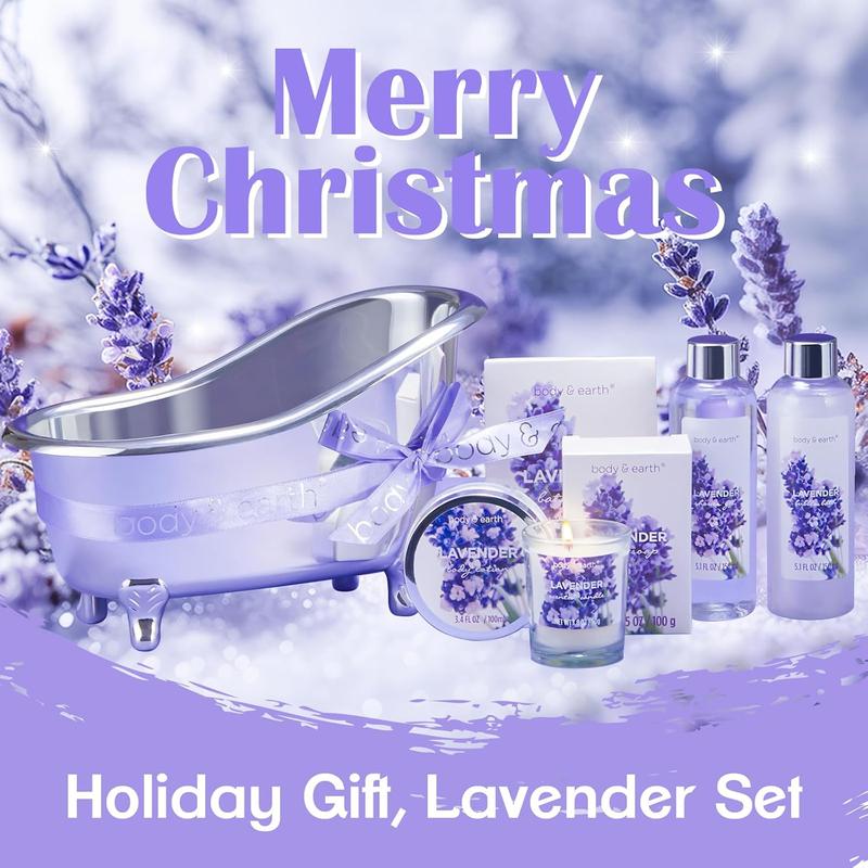 Gift Set for Women Body & Earth Gifts for Women Lavender Gift Baskets For Women Bath Sets with Bubble Bath Body Lotion Scented Candle Christmas