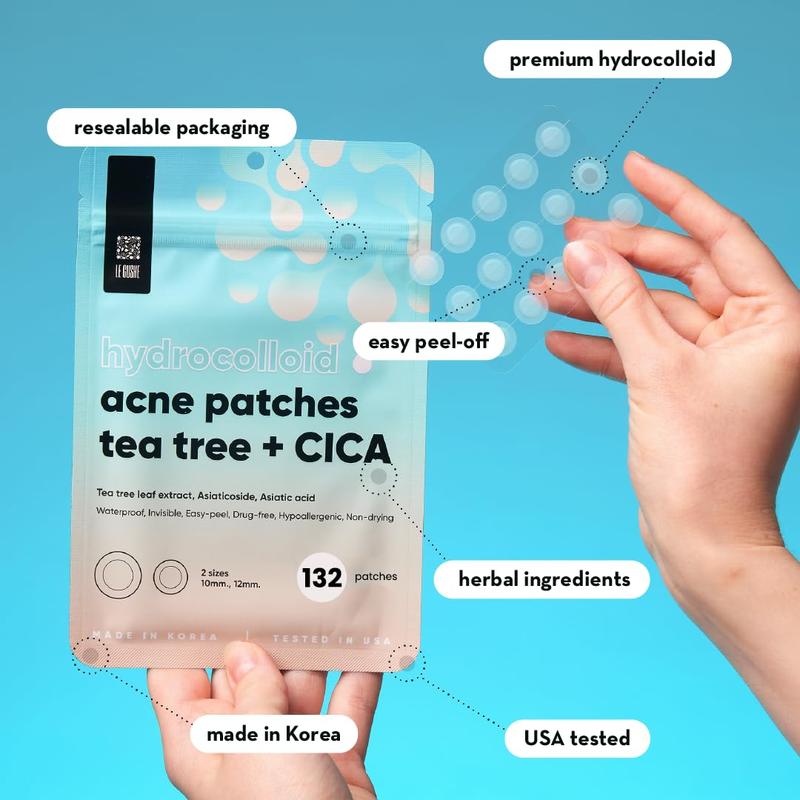 LE GUSHE Korean Pimple Patches for Face (132 dots) - Hydrocolloid Acne Patches with Tea Tree Oil - Invisible Blemish Patches - Dermatologist Tested Zit Patches | Korean Skin Care Skin Repair