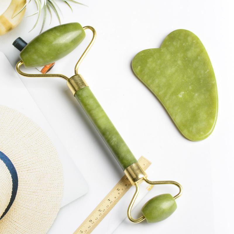 Natural Jade Roller Massager for Face, Eye, Neck, 2 Counts set Manual Massage Tool for Reduces The Look Or The Signs Of Aging, Gua Sha Massage Tools