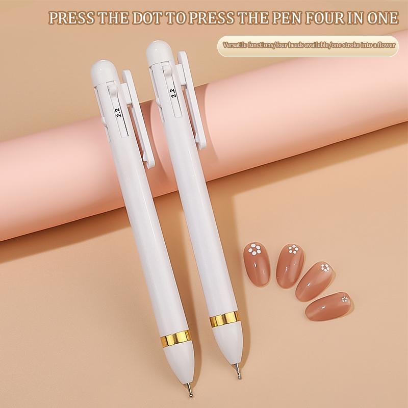 Nail Art Dot Pen, 4 in 1 Press Dot Drill Pen, Manicure & Pedicure Tool for Home & Beauty Salon