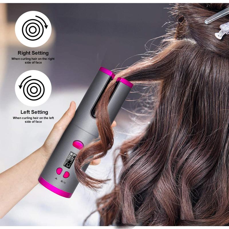 Portable Wireless Hair Curler, Rechargeable Automatic Hair Curler with LCD Digital Display & 6 Adjustable Temperatures, Hair Styling Tool for Home & Travel, Halloween, Christmas, Fall