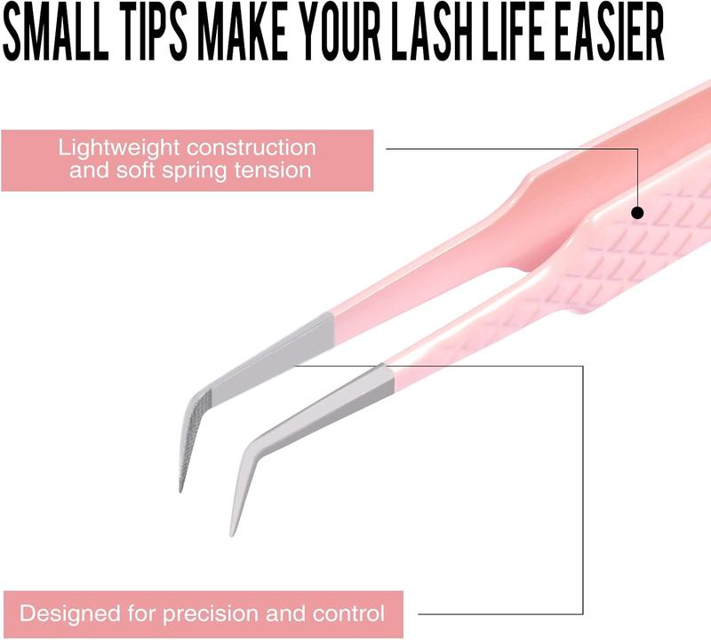 Fiber Tip Lash Tweezers for Eyelash Extensions, Professional 90 Degree Tweezers for Lash Extension Suppliers,  Pink Tweezers Precision Tool Set(90 Degree)