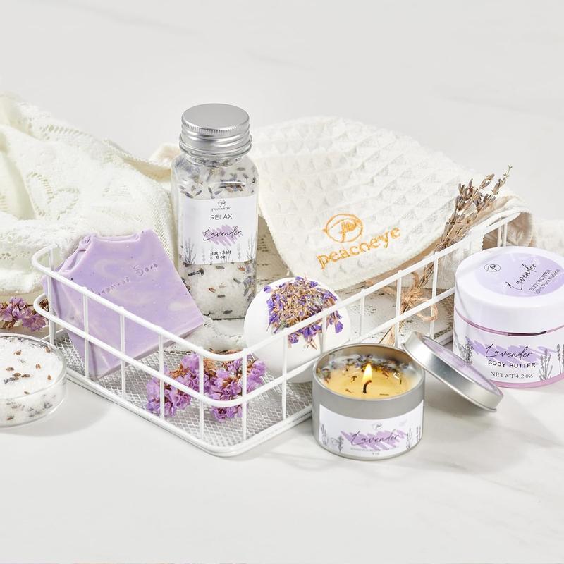 Gifts for Women Spa Gifts Lavender Bath Gift Baskets Relaxing Self Care Gift for Mom Her Sister Wife Auntie Home Bath Kit Care Package Birthday Friendship Gift Ideas