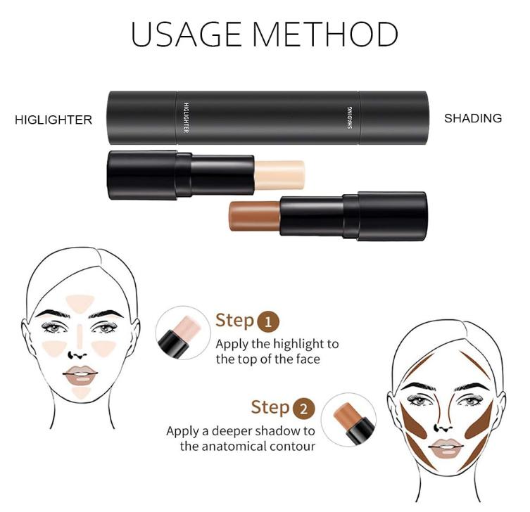 4 Colors Cream Contour Sticks Makeup Kit, Primer Face Highlighter Contouring for Beginners, Highlight and Contour Kit, Cream Concealer Makeup Blur Stick, Primer Face Corrector 1#,3#