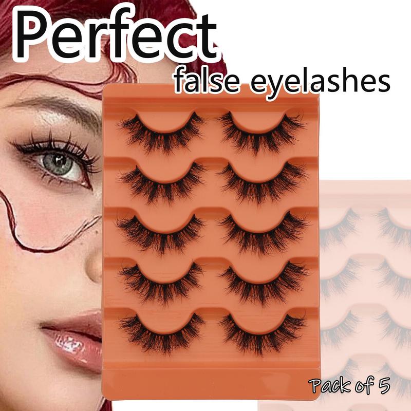 3D Natural Look False Eyelashes, 5 Pairs tray Wispy Cat Eye Faux Strip Lashes, Self Grafting Curl Eyelash, Volumized False Eyelashes for Women & Girls