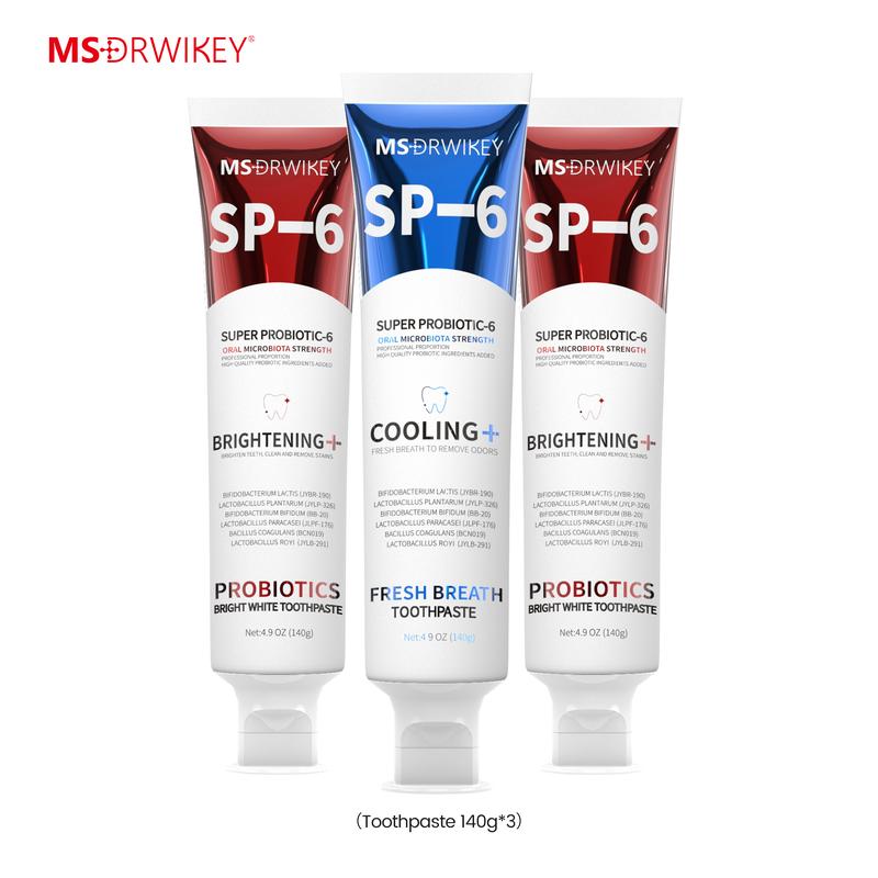 MSDRWIKEY SP-6 Probiotic Whitening & Fresh Breath Toothpaste Set, Cooling+ & Brightening Formula, 140g x 3 Oral