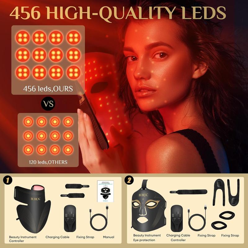 Red light mask set, 7-color LED mask, five-level brightness adjustment, suitable for face and neck, portable mask with power storage