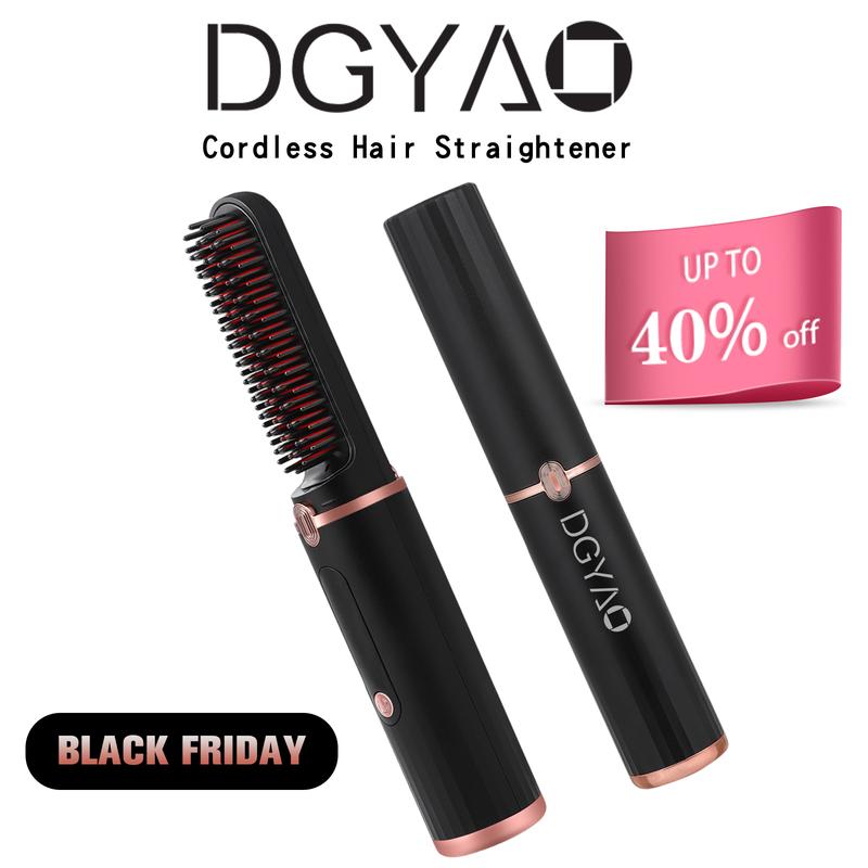 [Black Friday]DGYAO Cordless Hair Straightener Brush ,for Travel Straight Hair Comb Ceramic Coating, Lightweight for Touch-ups Comfort