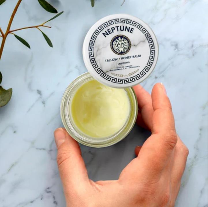 NEPTUNE Tallow + Honey Balm , Grassfed   Finished with Vitamin A ,K ,D, E. 100% Natural Beeswax . Honey , Natural Ingredient . Hydrating Soothing Moisturizer Skin Repair Skincare Acne