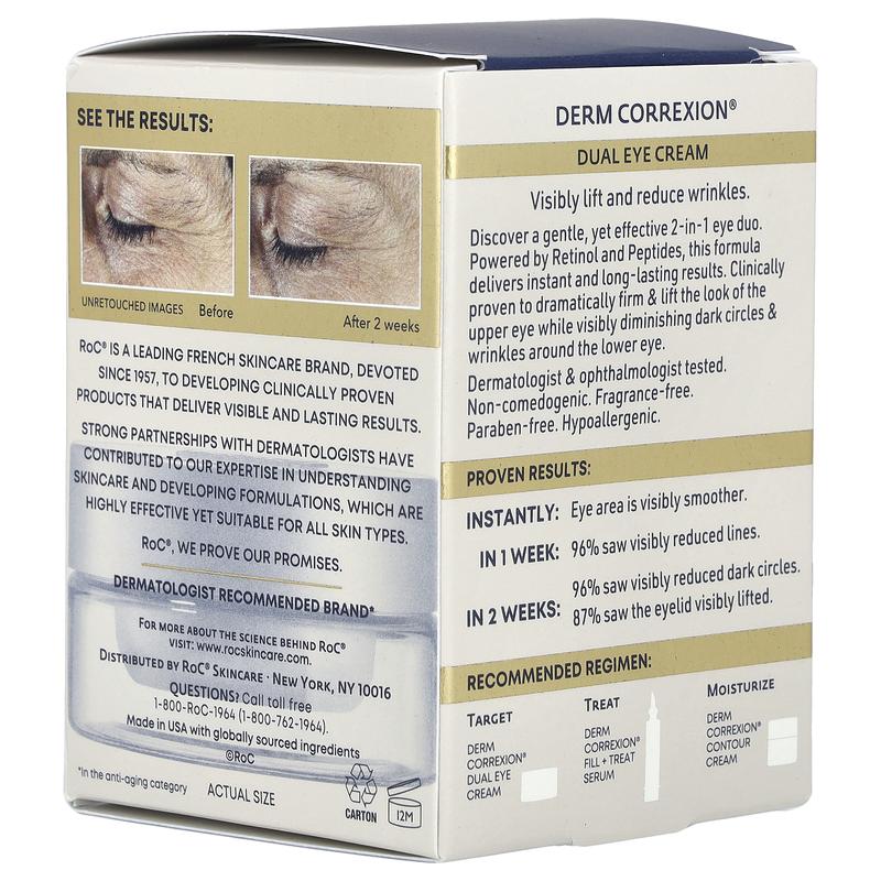 RoC Derm Correxion®, Dual Eye Cream, Advanced Retinol & Peptides, Fragrance-Free, 0.34 fl oz (10 ml) Each